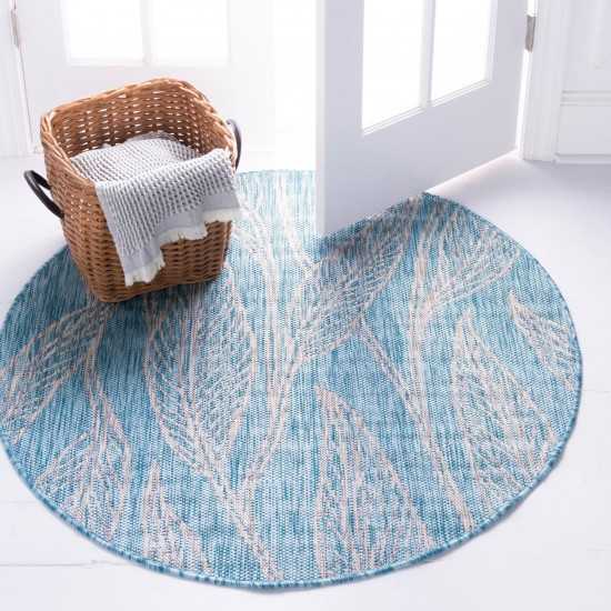 Rug Unique Loom Outdoor Botanical Aqua Blue Round 4' 0 x 4' 0