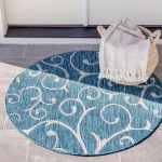 Rug Unique Loom Outdoor Botanical Teal Round 4' 0 x 4' 0