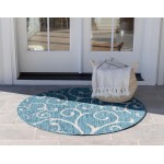 Rug Unique Loom Outdoor Botanical Teal Round 4' 0 x 4' 0