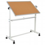 45.25"W x 54.75"H Reversible Mobile Cork Bulletin Board and White Board with Pen Tray