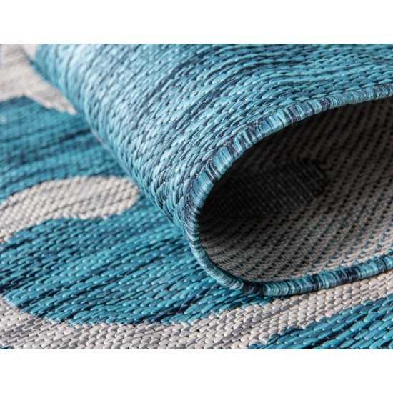 Rug Unique Loom Outdoor Botanical Teal Round 4' 0 x 4' 0