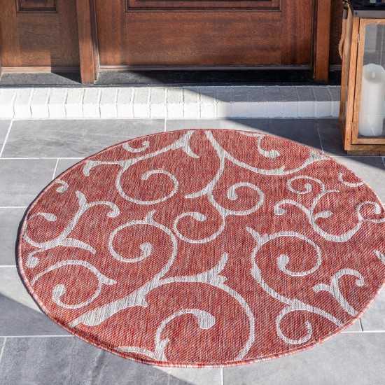 Rug Unique Loom Outdoor Botanical Rust Red Round 4' 0 x 4' 0