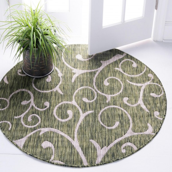 Rug Unique Loom Outdoor Botanical Green Round 4' 0 x 4' 0