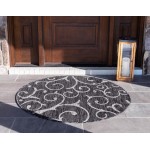 Rug Unique Loom Outdoor Botanical Charcoal Gray Round 4' 0 x 4' 0