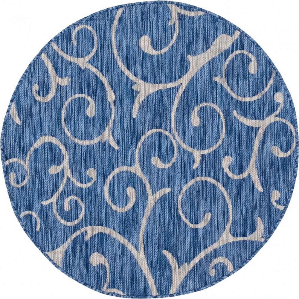 Rug Unique Loom Outdoor Botanical Blue Round 4' 0 x 4' 0