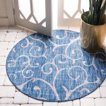 Rug Unique Loom Outdoor Botanical Blue Round 4' 0 x 4' 0