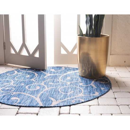 Rug Unique Loom Outdoor Botanical Blue Round 4' 0 x 4' 0