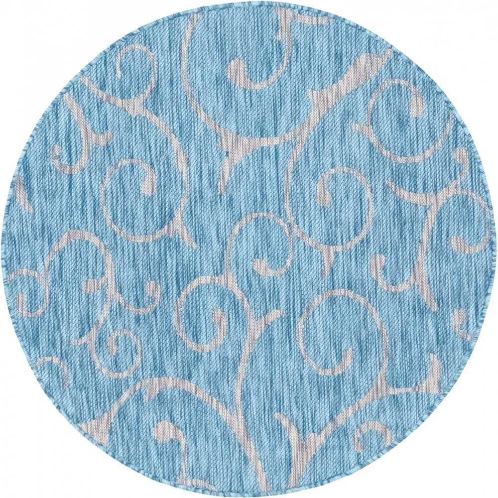 Rug Unique Loom Outdoor Botanical Aqua Blue Round 4' 0 x 4' 0