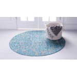 Rug Unique Loom Outdoor Botanical Aqua Blue Round 4' 0 x 4' 0