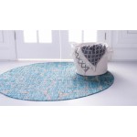 Rug Unique Loom Outdoor Botanical Aqua Blue Round 4' 0 x 4' 0