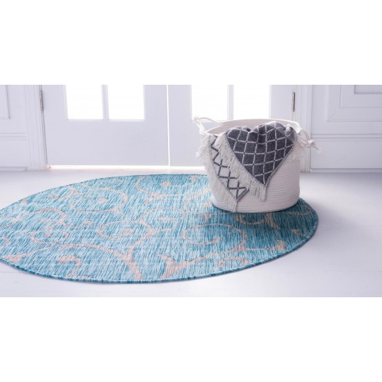 Rug Unique Loom Outdoor Botanical Aqua Blue Round 4' 0 x 4' 0