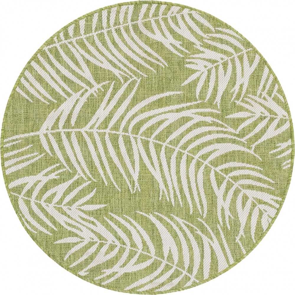 Rug Unique Loom Outdoor Botanical Green Round 4' 0 x 4' 0