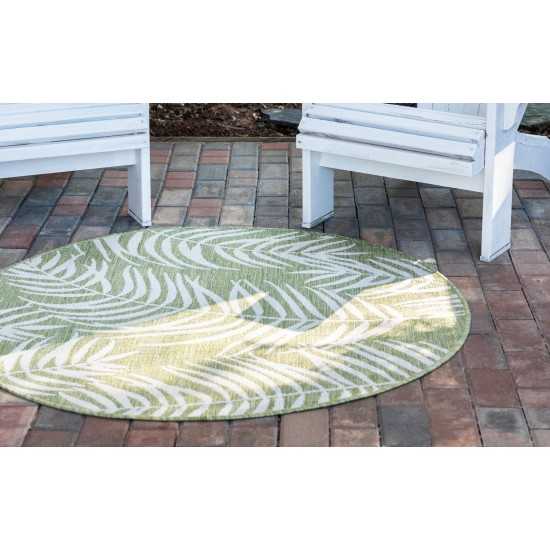 Rug Unique Loom Outdoor Botanical Green Round 4' 0 x 4' 0