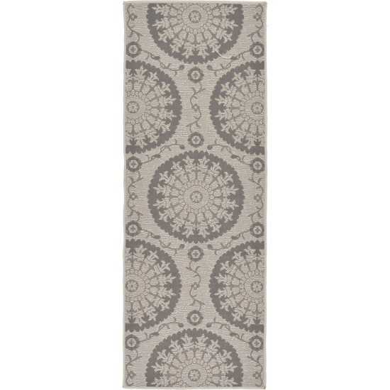 Rug Unique Loom Outdoor Botanical Gray Runner 2' 2 x 6' 0