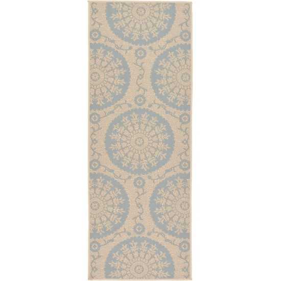 Rug Unique Loom Outdoor Botanical Light Blue Runner 2' 2 x 6' 0