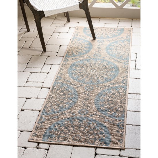 Rug Unique Loom Outdoor Botanical Light Blue Runner 2' 2 x 6' 0