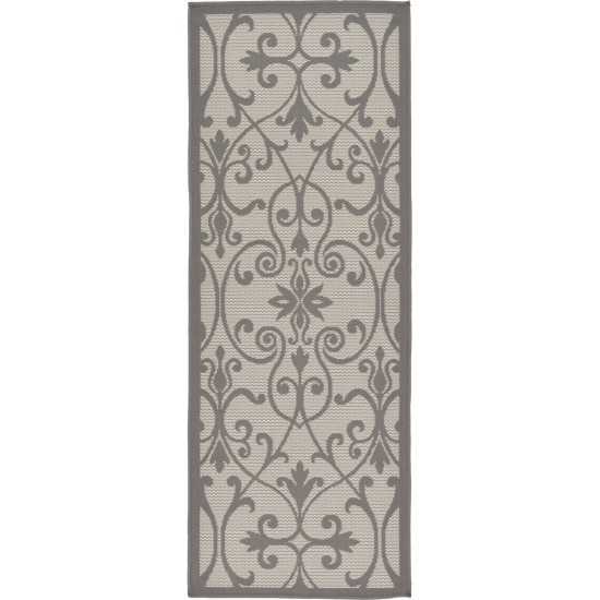 Rug Unique Loom Outdoor Botanical Gray Runner 2' 2 x 6' 0