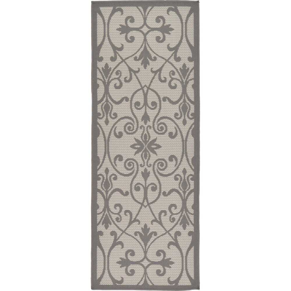 Rug Unique Loom Outdoor Botanical Gray Runner 2' 2 x 6' 0