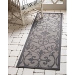 Rug Unique Loom Outdoor Botanical Gray Runner 2' 2 x 6' 0