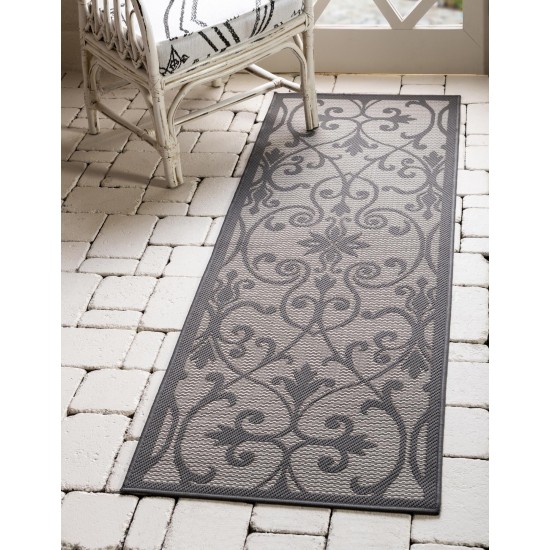 Rug Unique Loom Outdoor Botanical Gray Runner 2' 2 x 6' 0