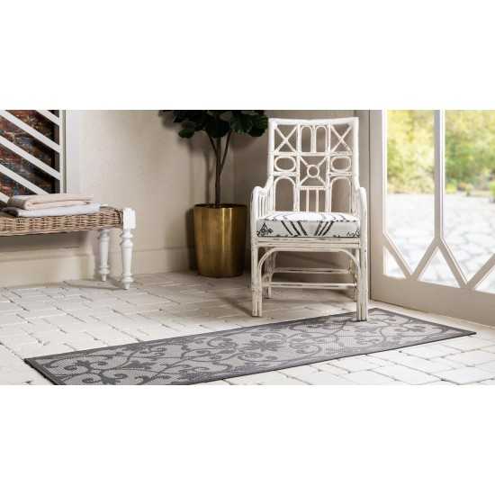 Rug Unique Loom Outdoor Botanical Gray Runner 2' 2 x 6' 0