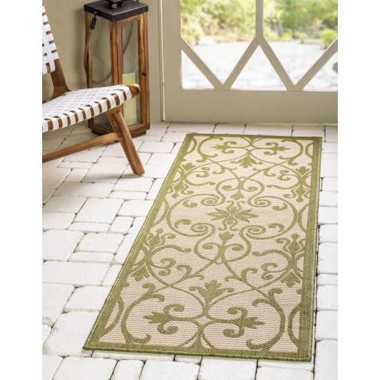 Rug Unique Loom Outdoor Botanical Light Green Runner 2' 2 x 6' 0