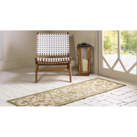 Rug Unique Loom Outdoor Botanical Light Green Runner 2' 2 x 6' 0