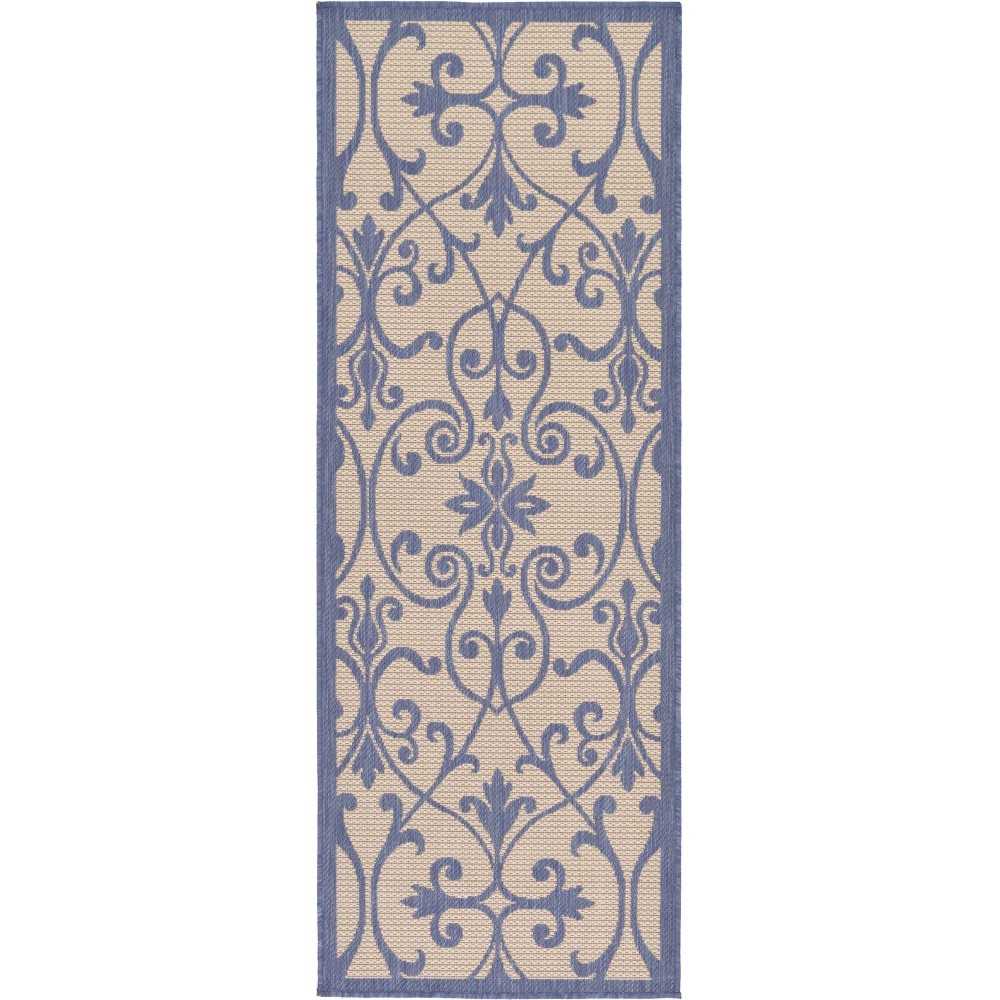 Rug Unique Loom Outdoor Botanical Blue Runner 2' 2 x 6' 0