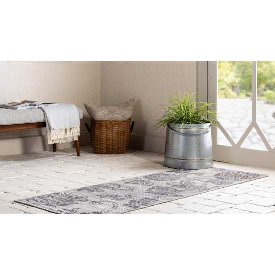 Rug Unique Loom Outdoor Botanical Gray Runner 2' 2 x 6' 0