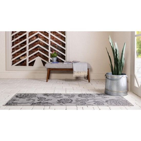 Rug Unique Loom Outdoor Botanical Gray Runner 2' 2 x 6' 0