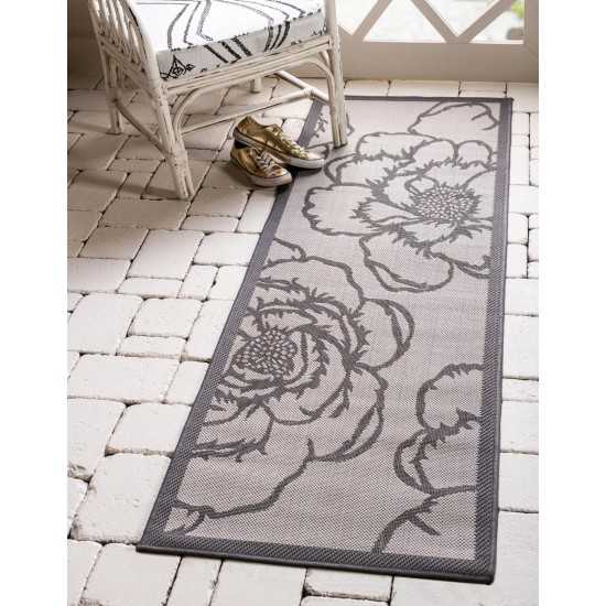 Rug Unique Loom Outdoor Botanical Gray Runner 2' 2 x 6' 0