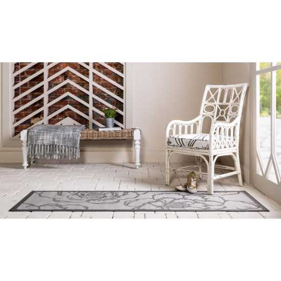 Rug Unique Loom Outdoor Botanical Gray Runner 2' 2 x 6' 0