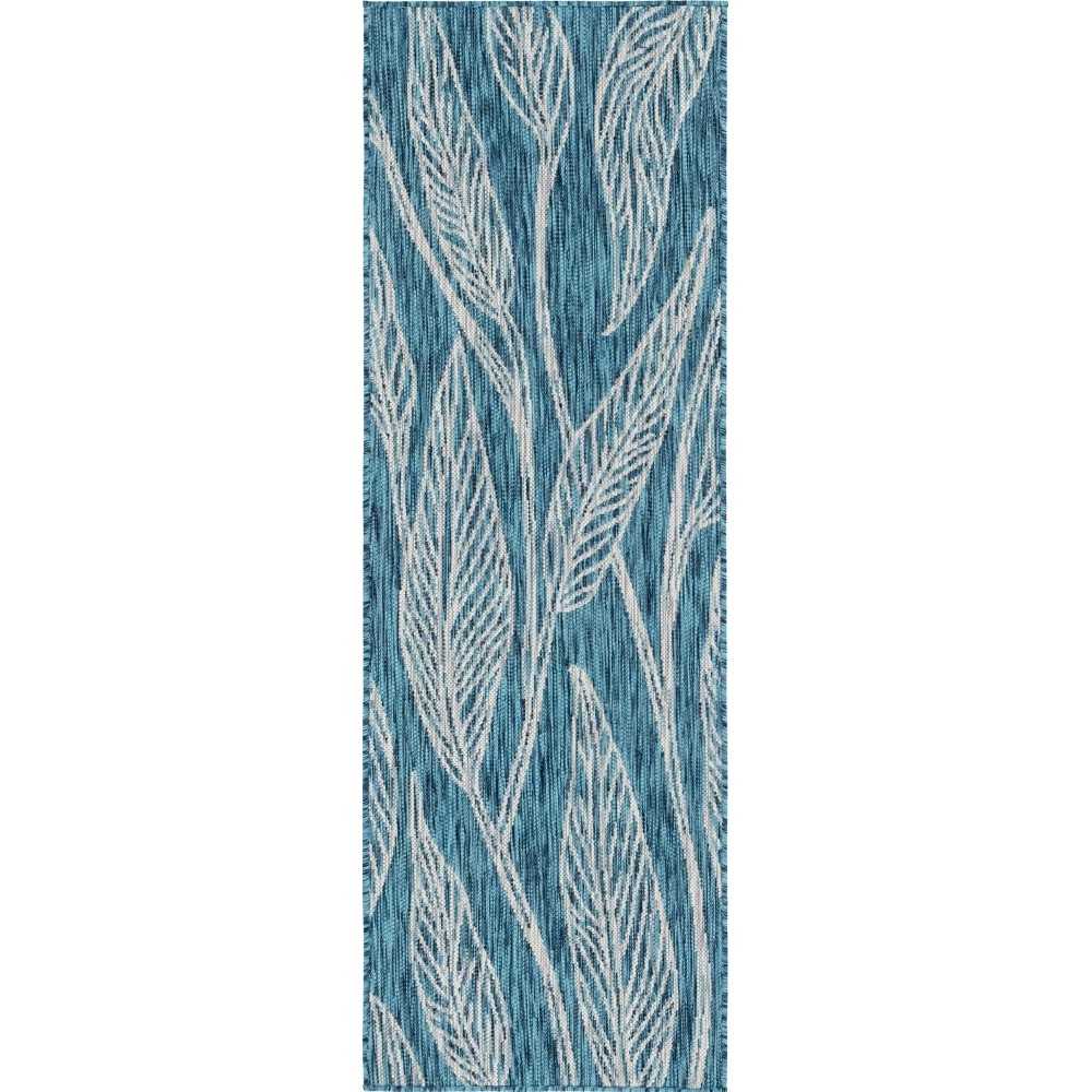 Rug Unique Loom Outdoor Botanical Teal Runner 2' 0 x 6' 0