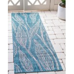 Rug Unique Loom Outdoor Botanical Teal Runner 2' 0 x 6' 0