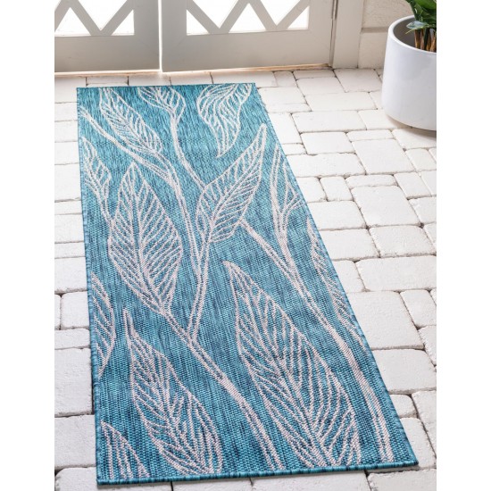 Rug Unique Loom Outdoor Botanical Teal Runner 2' 0 x 6' 0