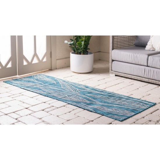 Rug Unique Loom Outdoor Botanical Teal Runner 2' 0 x 6' 0