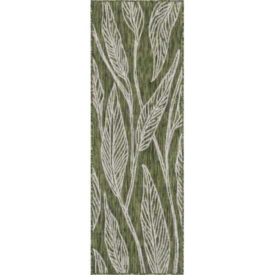 Rug Unique Loom Outdoor Botanical Green Runner 2' 0 x 6' 0