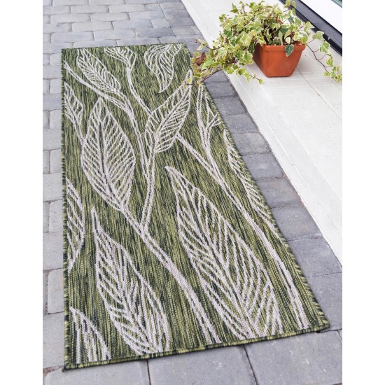 Rug Unique Loom Outdoor Botanical Green Runner 2' 0 x 6' 0