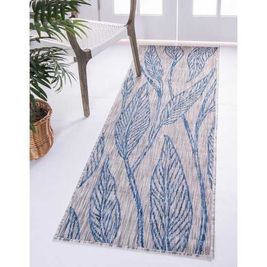 Rug Unique Loom Outdoor Botanical Light Gray Runner 2' 0 x 6' 0