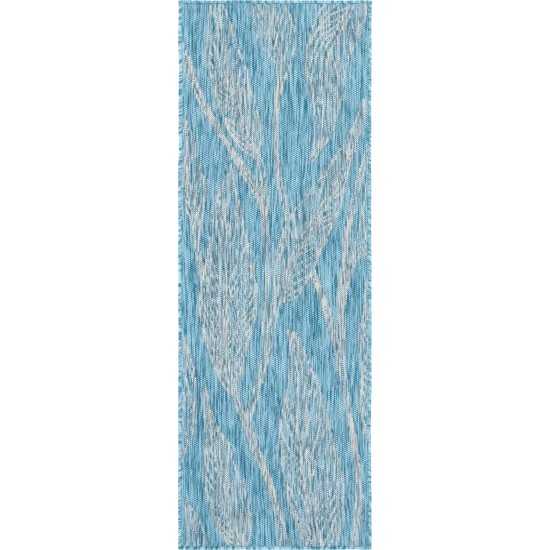 Rug Unique Loom Outdoor Botanical Aqua Blue Runner 2' 0 x 6' 0