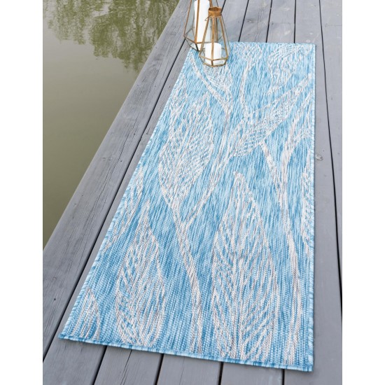 Rug Unique Loom Outdoor Botanical Aqua Blue Runner 2' 0 x 6' 0