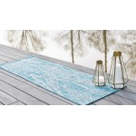 Rug Unique Loom Outdoor Botanical Aqua Blue Runner 2' 0 x 6' 0