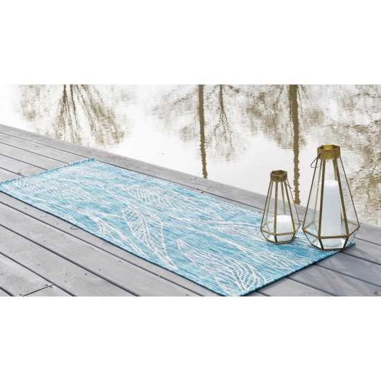 Rug Unique Loom Outdoor Botanical Aqua Blue Runner 2' 0 x 6' 0