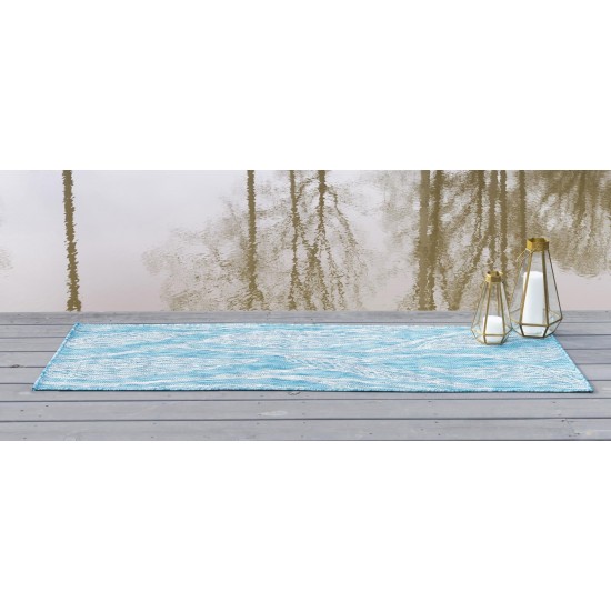 Rug Unique Loom Outdoor Botanical Aqua Blue Runner 2' 0 x 6' 0