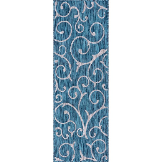 Rug Unique Loom Outdoor Botanical Teal Runner 2' 0 x 6' 0