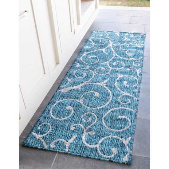 Rug Unique Loom Outdoor Botanical Teal Runner 2' 0 x 6' 0