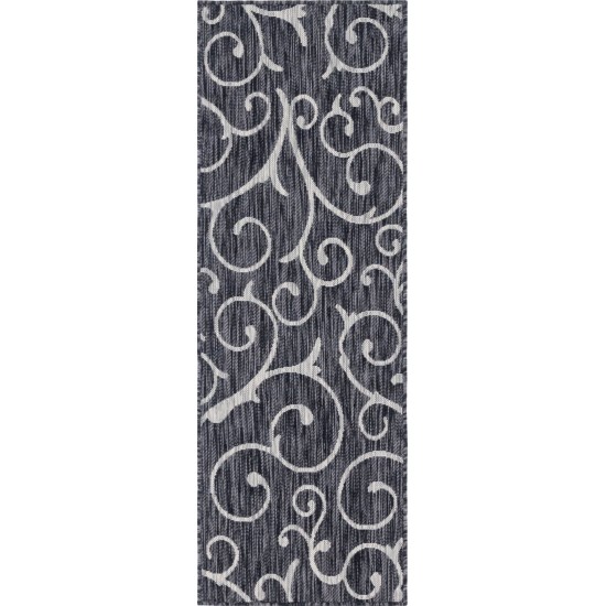 Rug Unique Loom Outdoor Botanical Charcoal Gray Runner 2' 0 x 6' 0