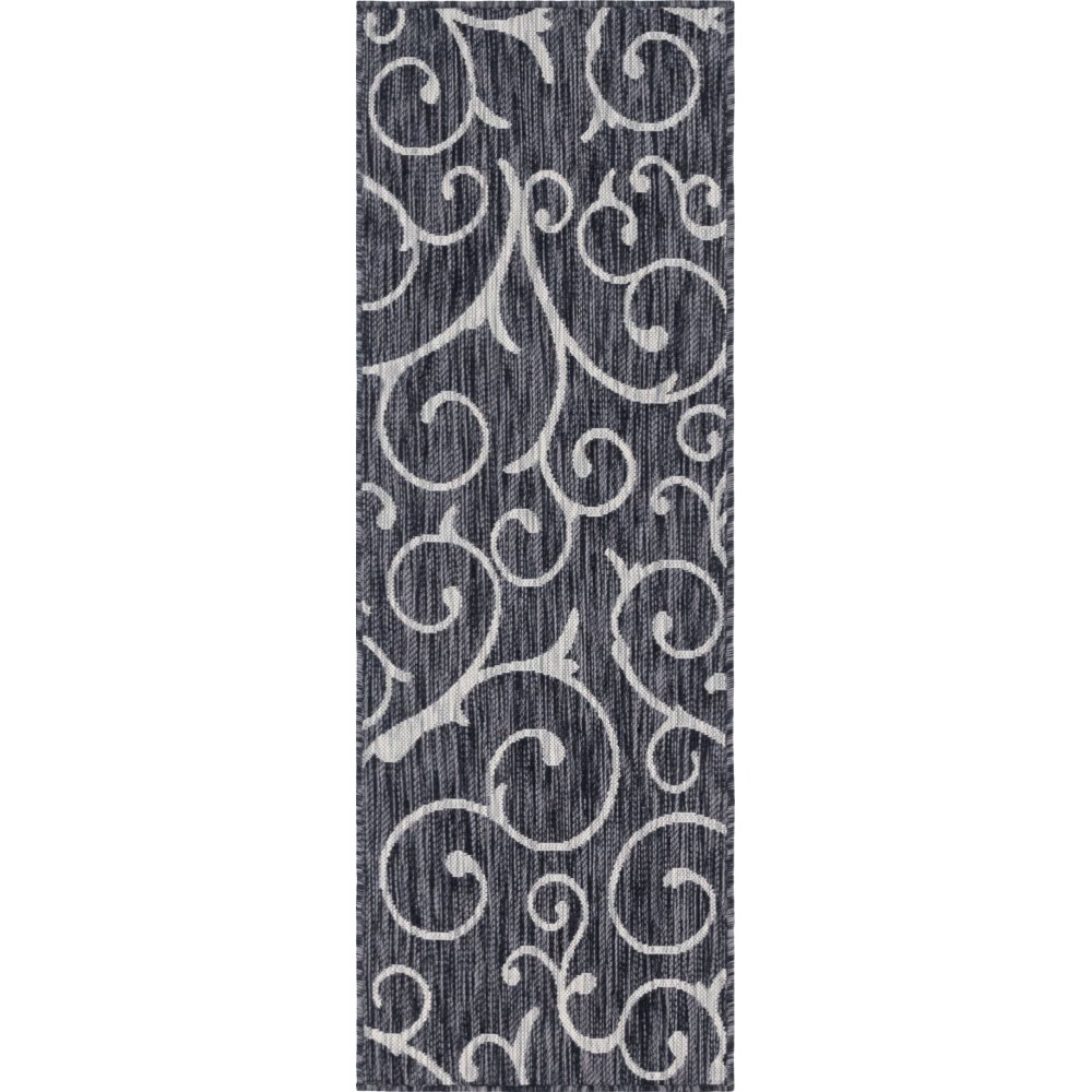 Rug Unique Loom Outdoor Botanical Charcoal Gray Runner 2' 0 x 6' 0