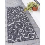 Rug Unique Loom Outdoor Botanical Charcoal Gray Runner 2' 0 x 6' 0