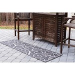 Rug Unique Loom Outdoor Botanical Charcoal Gray Runner 2' 0 x 6' 0